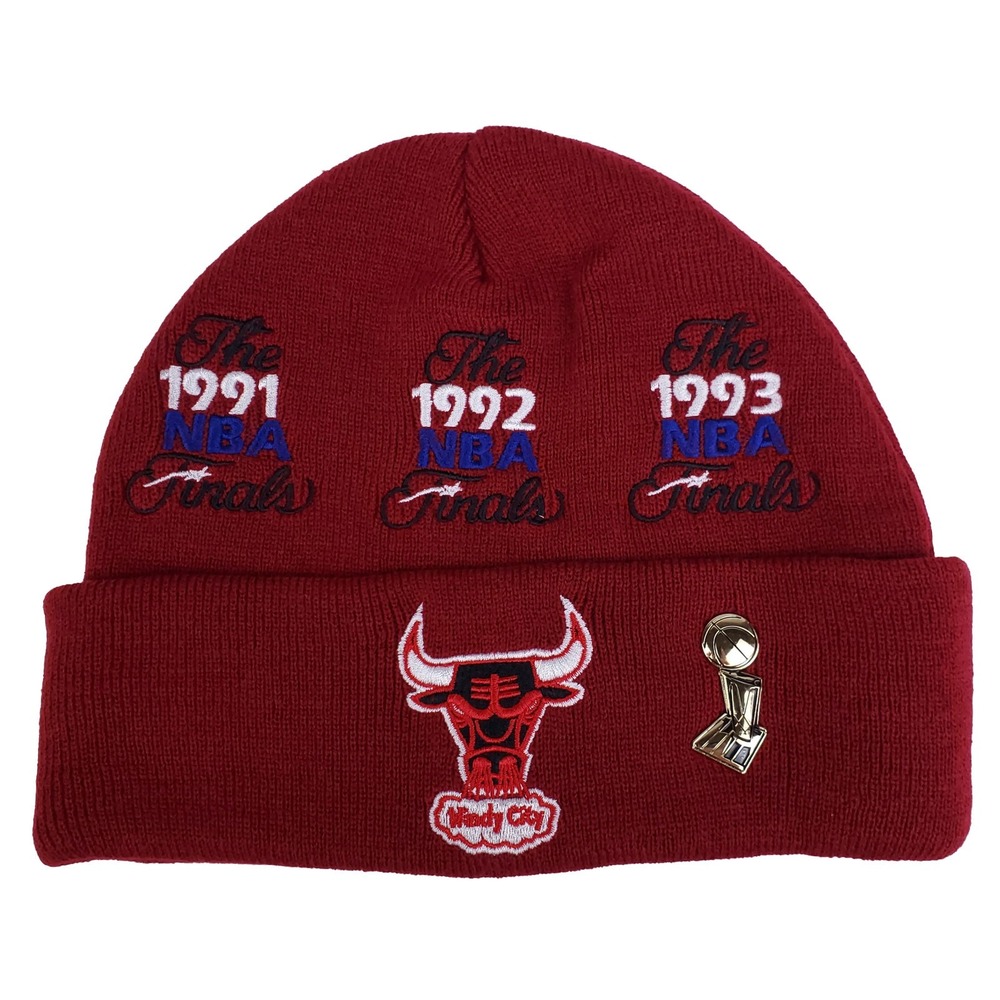 Chicago Bulls Mitchell & Ness NBA Cuff Knit Hat Cap 3D Logo Metal Pin Maroon New